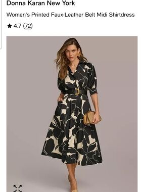 Donna Karan Black and Cream Abstract Midi Shirt Dress